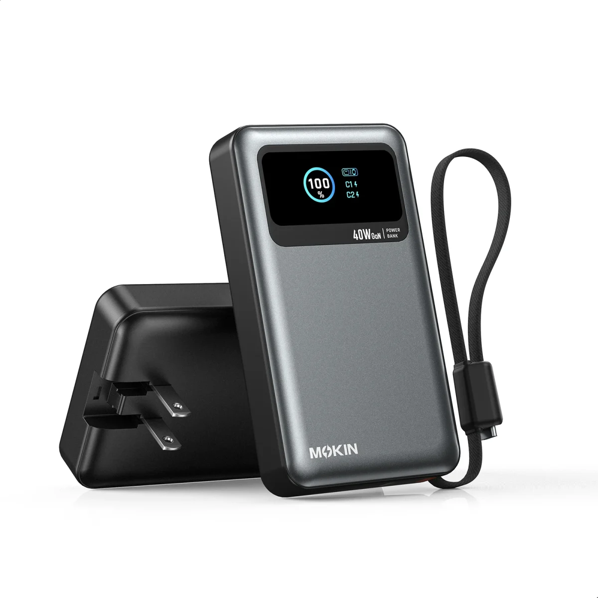 40W Power Bank with Built-in USB-C Cable